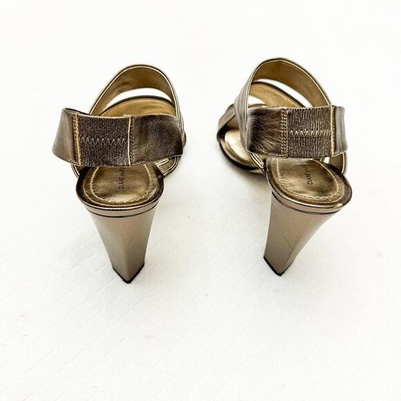Diane Von Furstenberg Pava Metallic Ankle Strap Sandals Block Heel Size 9.5 - Picture 3 of 6